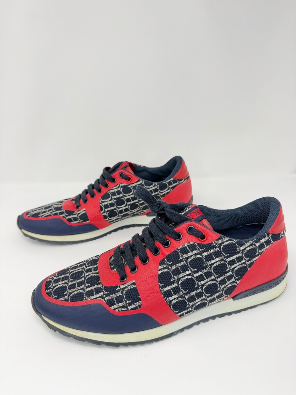 Carolina Herrera Red and Navy Logo-Print Men's Sneakers